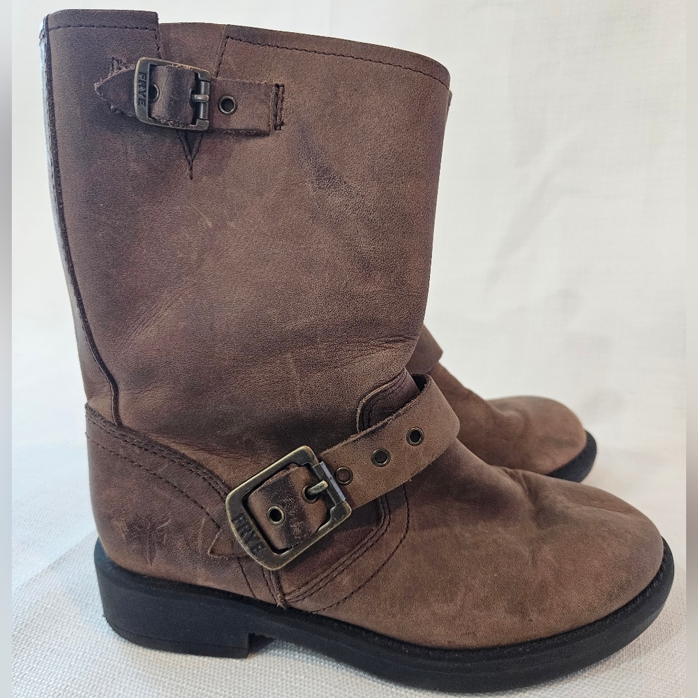 Small Frye Engineer Boots Brown Leather Girl Size 13.5 - Picture 3 of 8